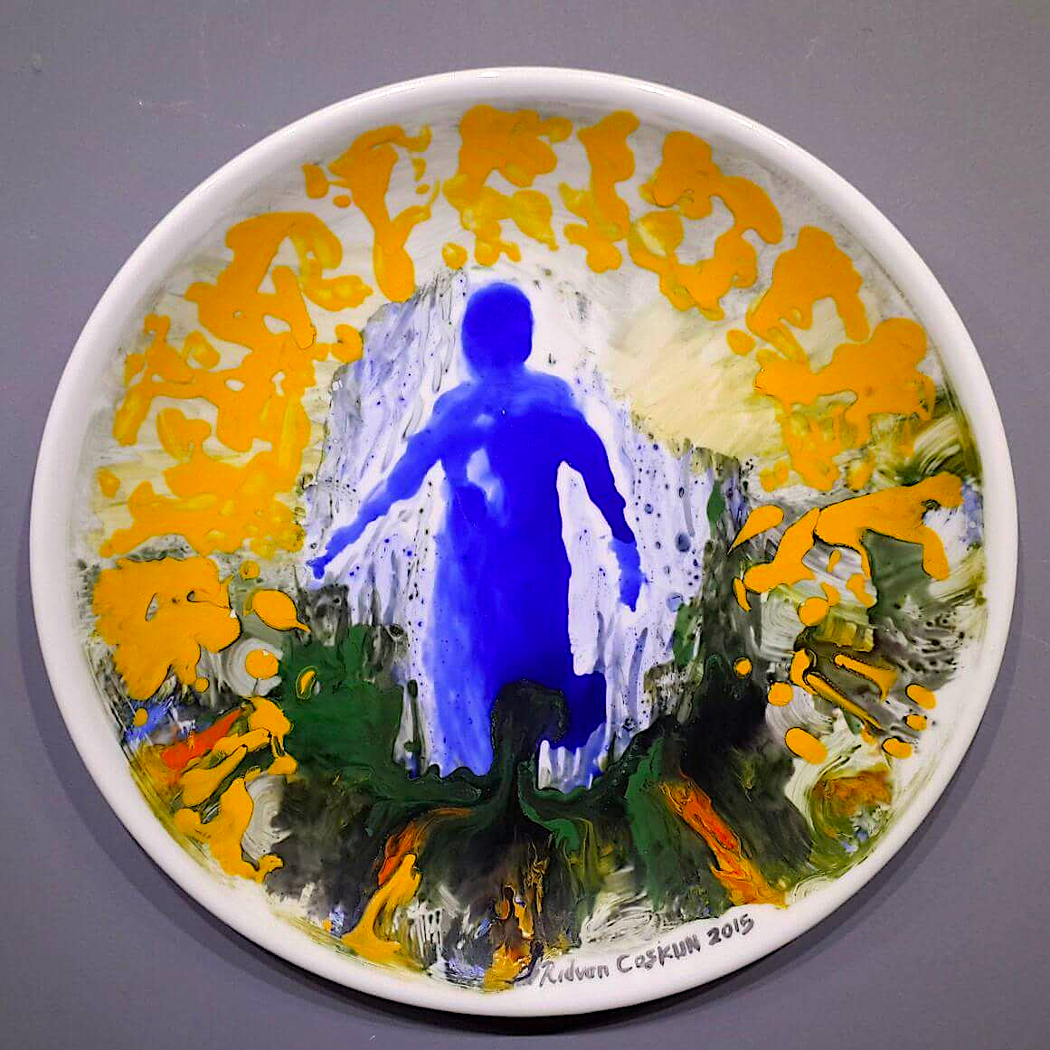 Çini Tabak Üzerine Fırın Boya 30x30 cm Mavilim 2017